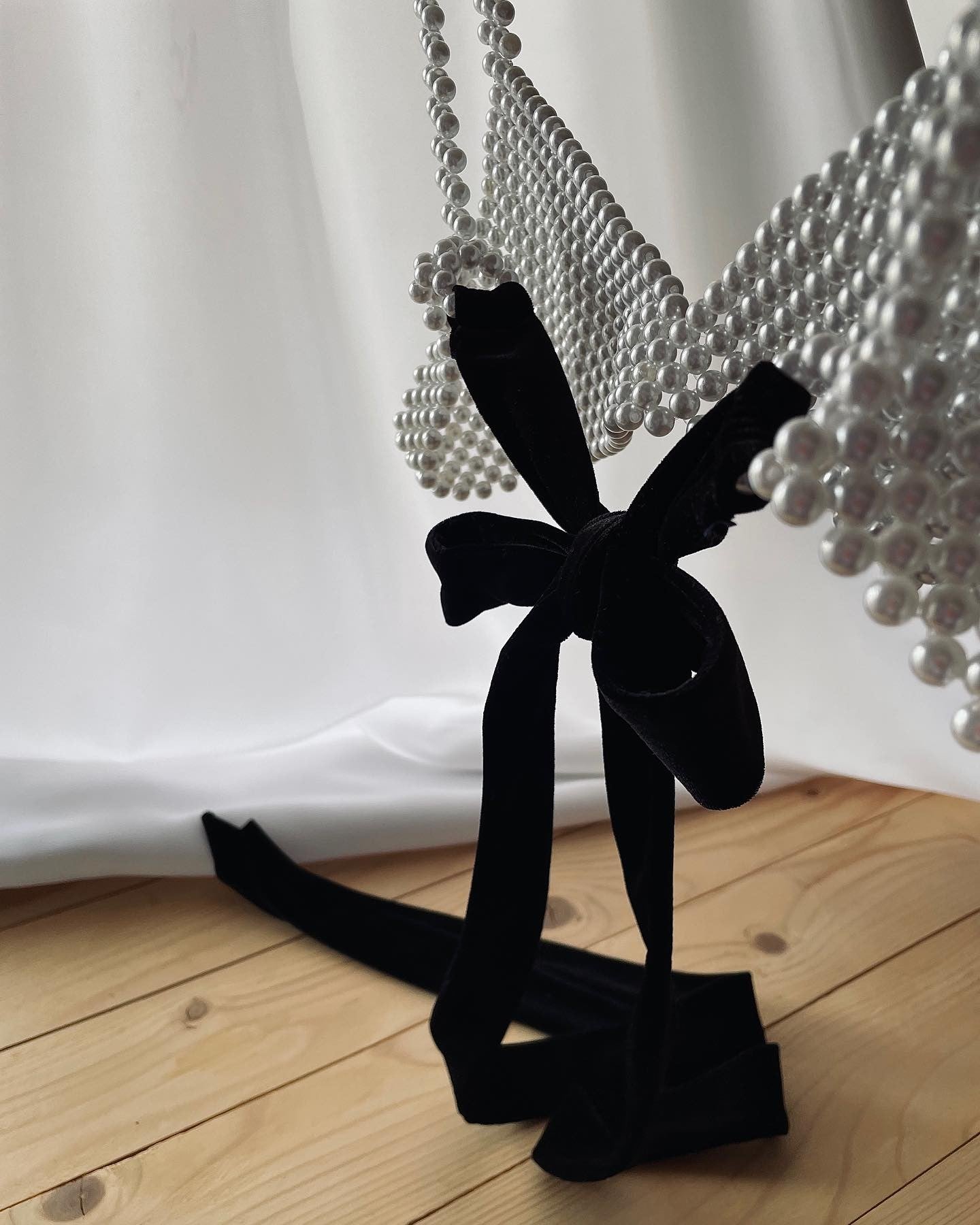 Elegant pearl bra top close-up