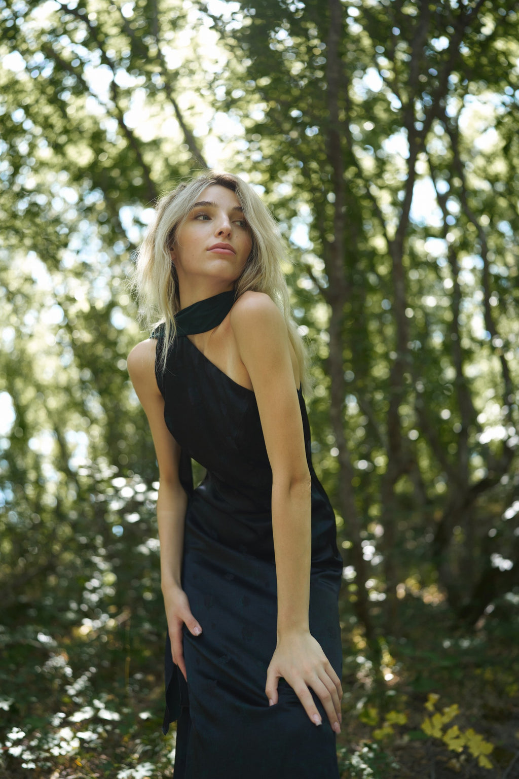 Obsidian Flow Dress black silk by BAIJAN