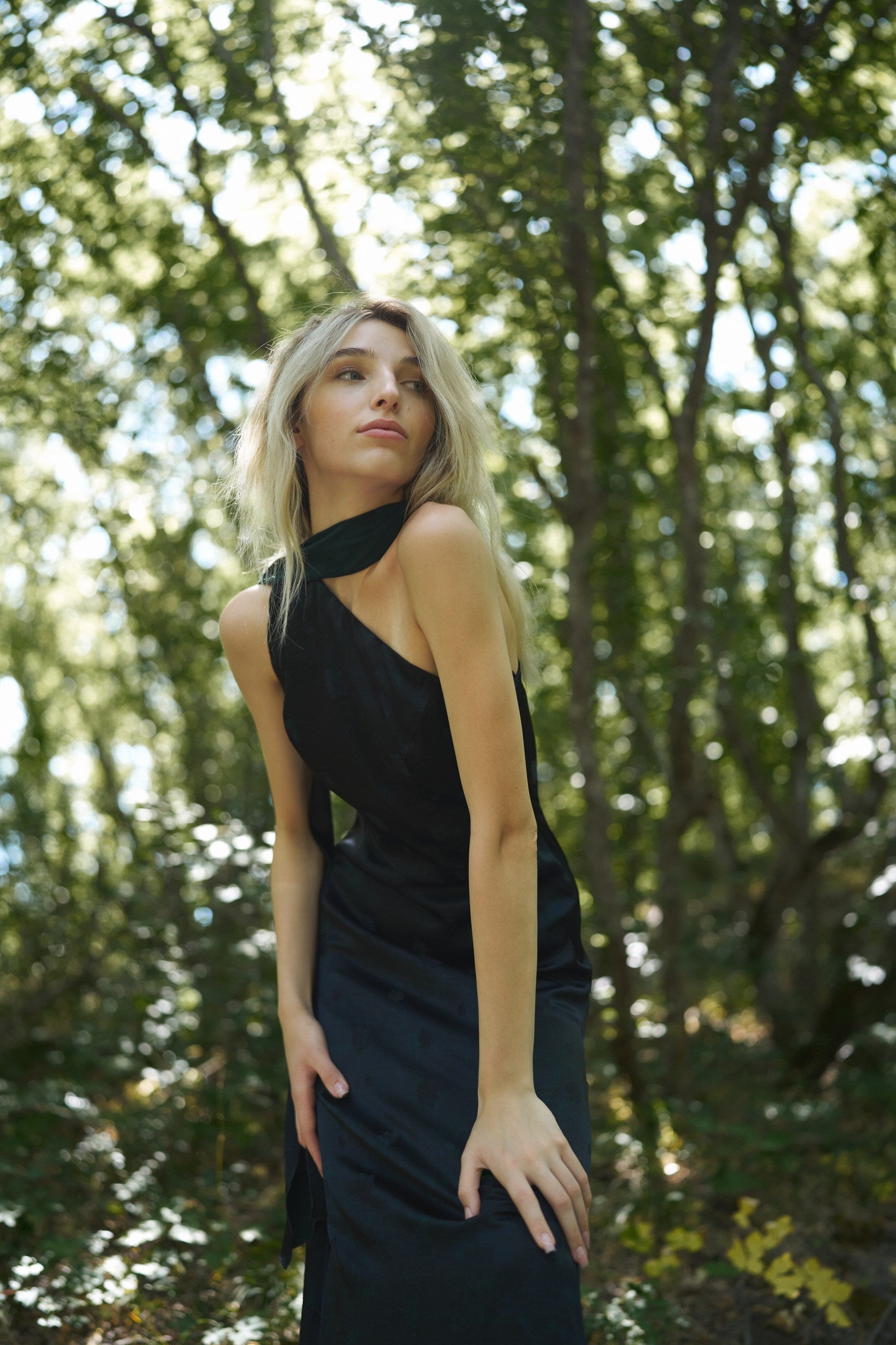Obsidian Flow Dress black silk by BAIJAN