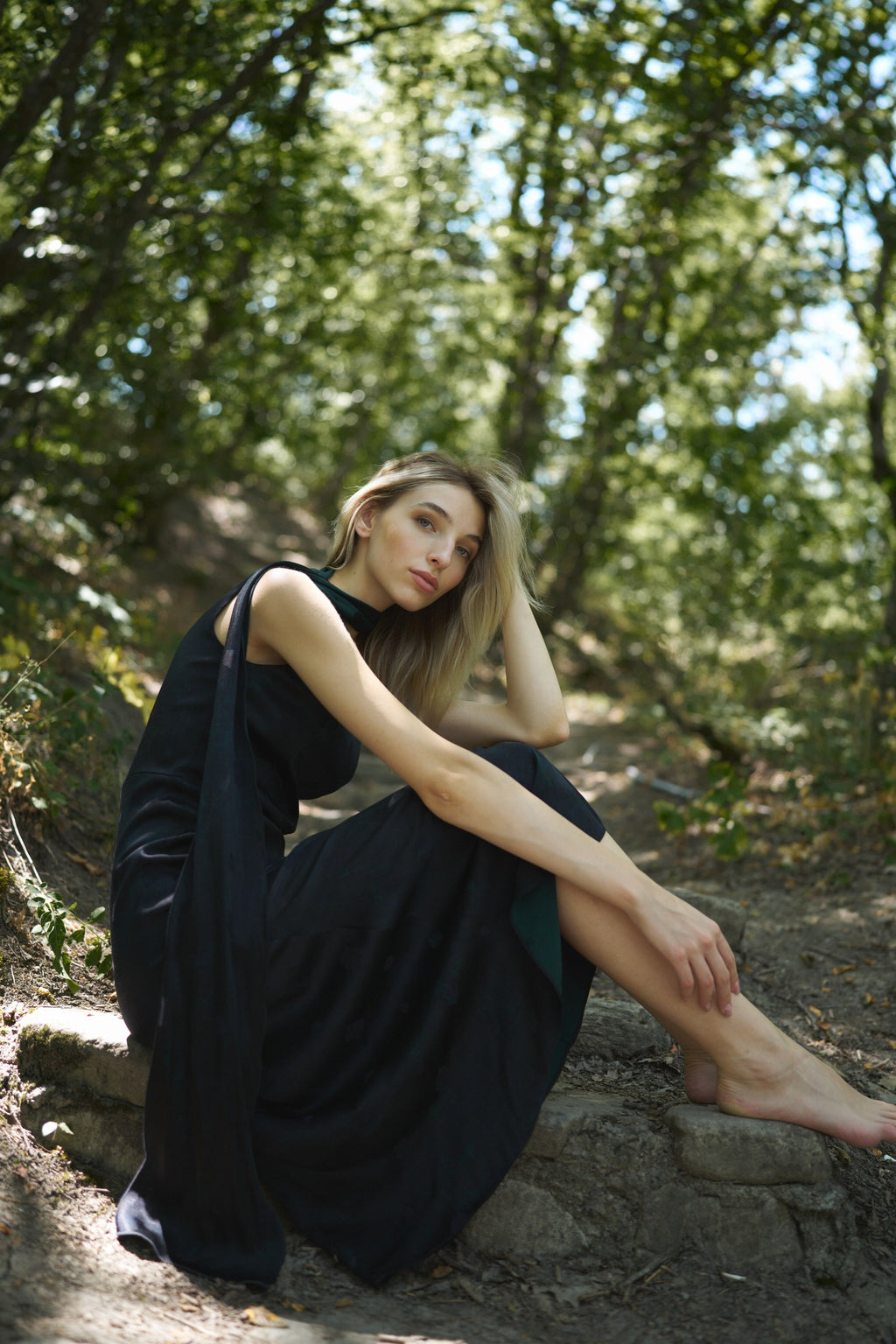 Handcrafted black silk Obsidian Flow Dress