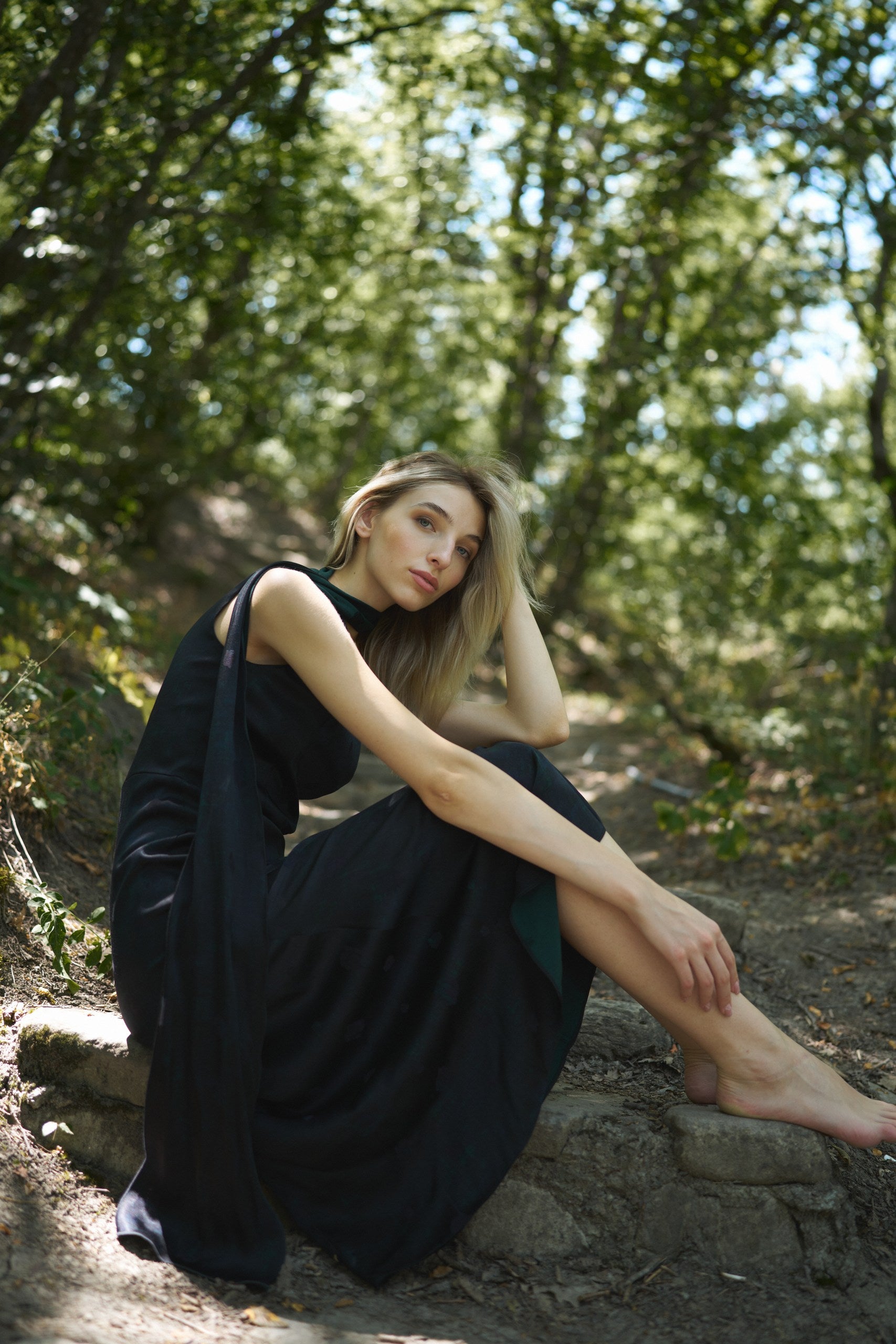 Handcrafted black silk Obsidian Flow Dress