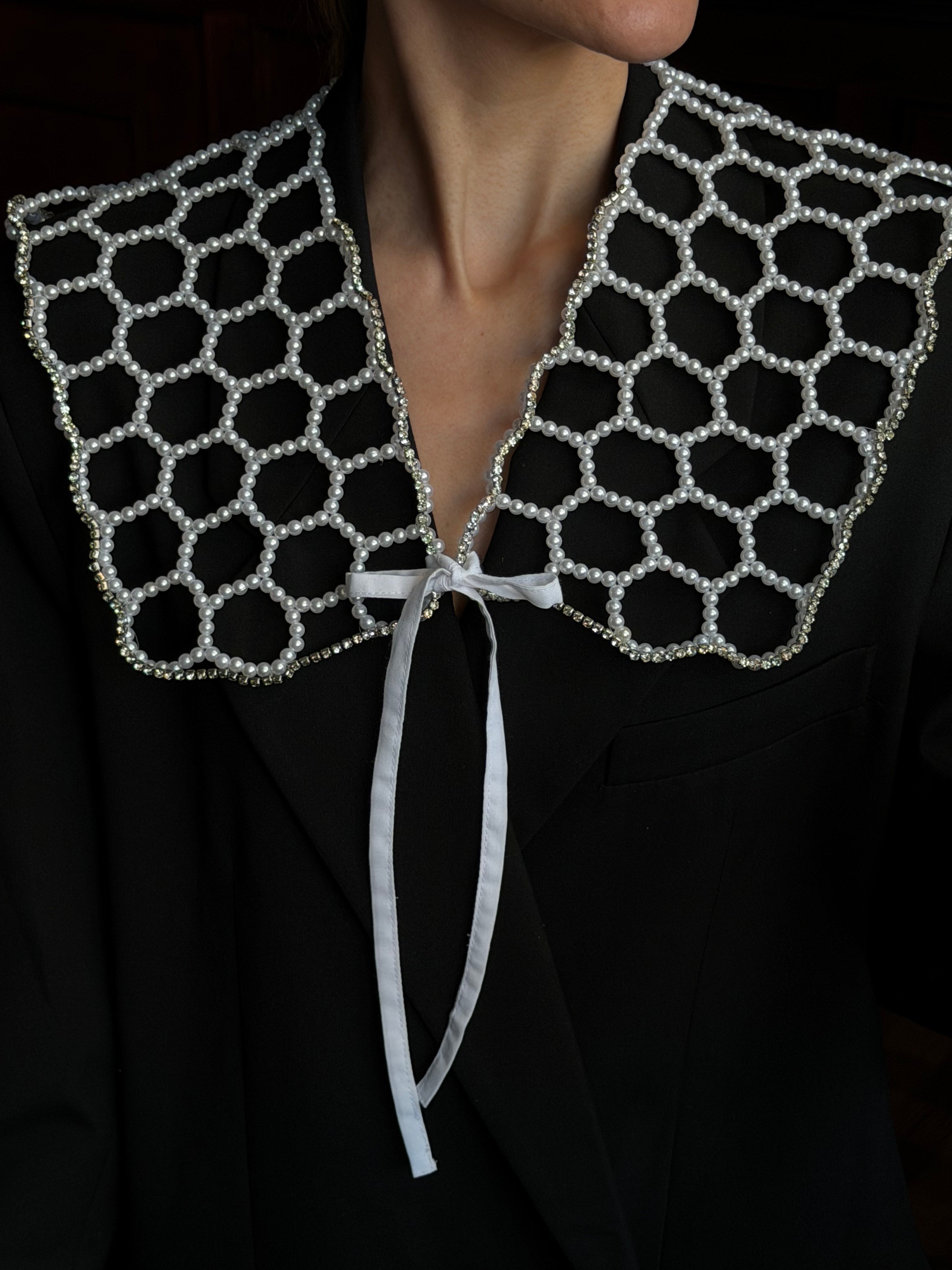 Honeycomb pearl crop top detail close-up